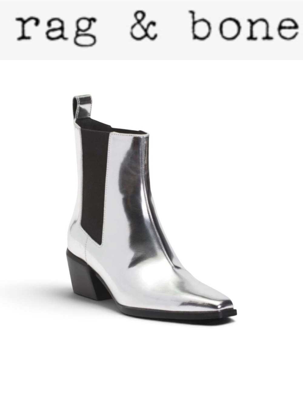 NWT RAG & BONE JONI SILVER METALLIC LEATHER CHELSEA ANKLE BOOTS SQUARE TOE LUXE